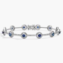 Sapphire and Diamond Station Bracelet in 14k White Gold